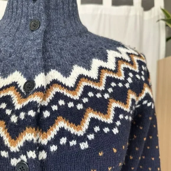 Fjallraven Women's Ovik Knit Wool Cardigan Sweater XS Fair Isle Nordic Blue Navy - Picture 2 of 16